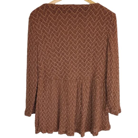Young Essence Brown Loose Knit Long Sleeve Flowy 3 Button Cardgan Sweater Large - Picture 2 of 7